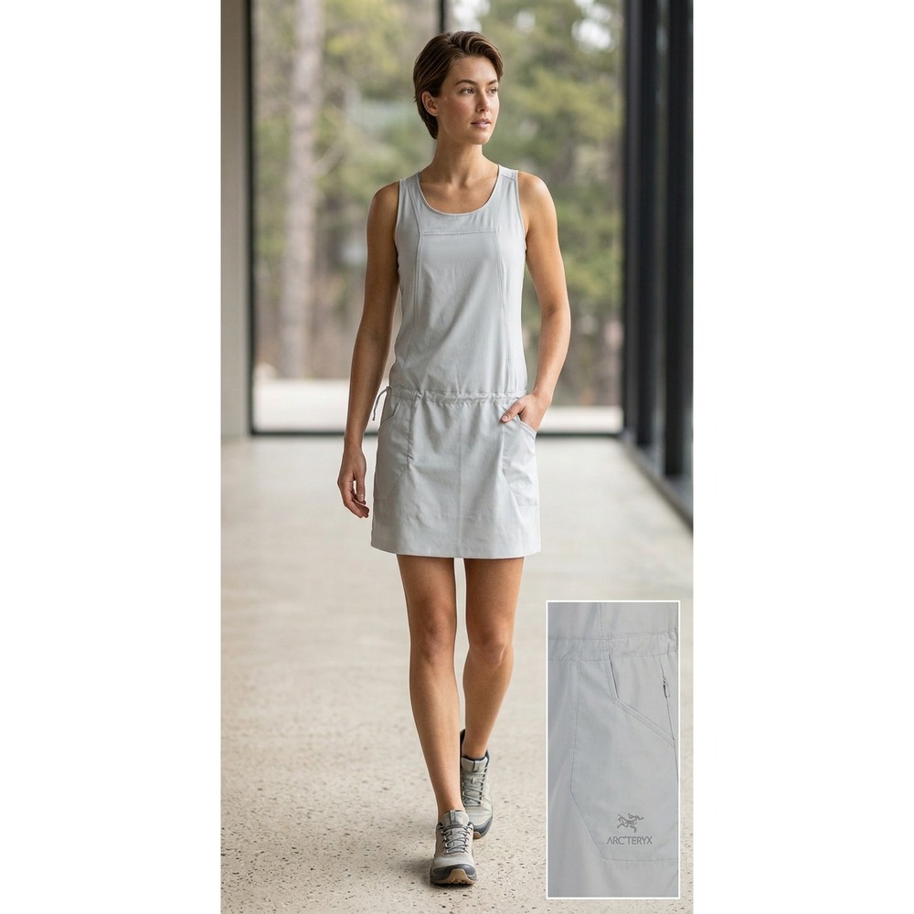Arcteryx Contenta Womens Sleeveless Drawstring Waist Pocketed  Dress Gray Size L
